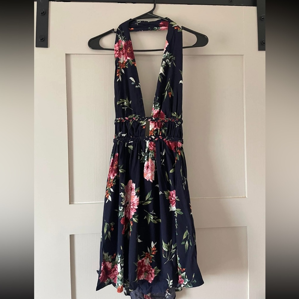 Navy halter mini dress